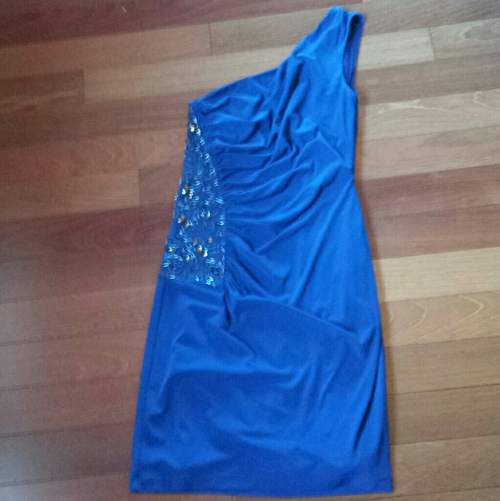 Calvin Klein one shoulder beaded dress